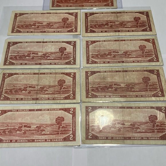 Lot of 9 - 1954 Bank of Canada, $2, Lawson/Bouey, Beattie/Rasminsky - Picture 4 of 5